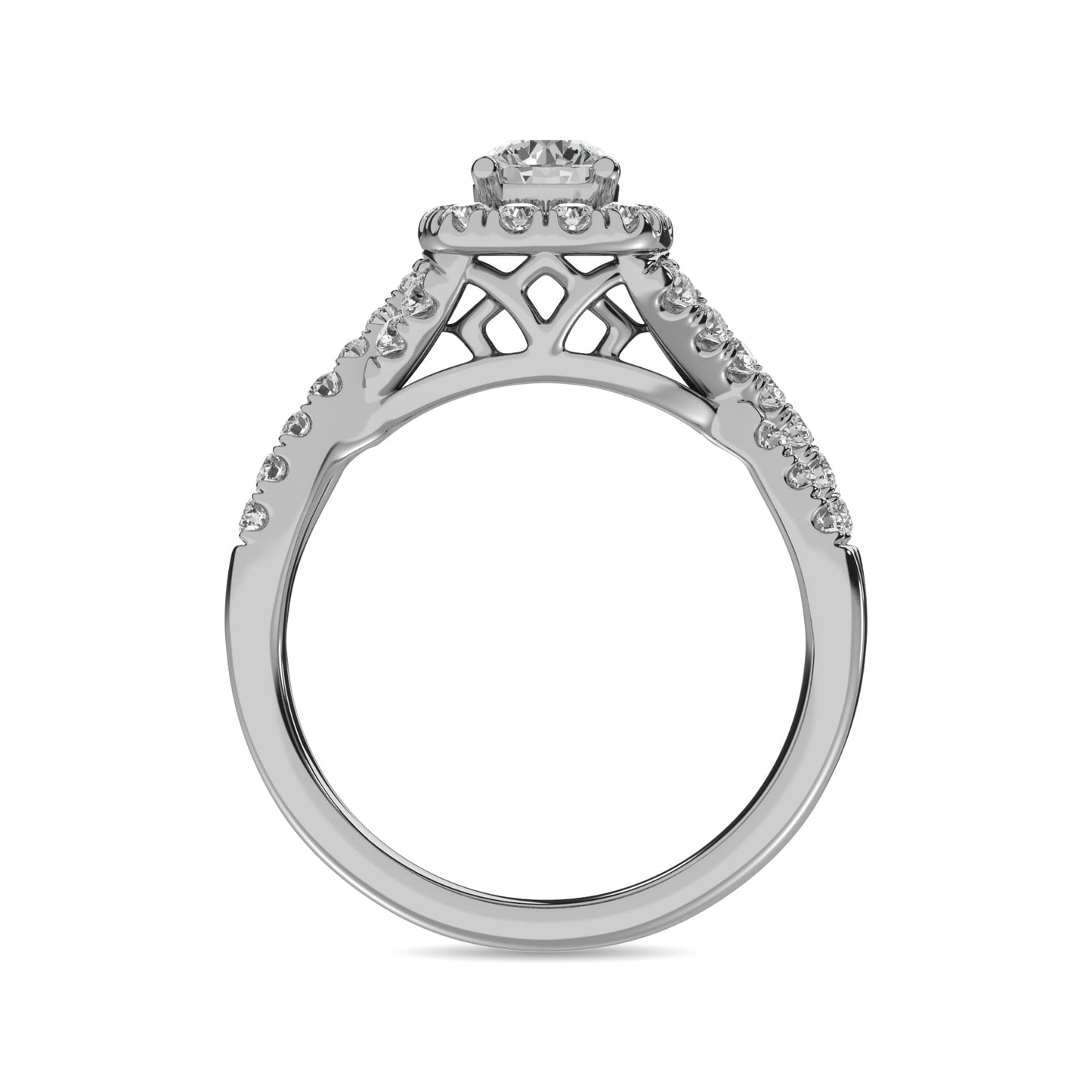14K White Gold 1 Ct.Tw. Diamond Halo Engagement Ring
