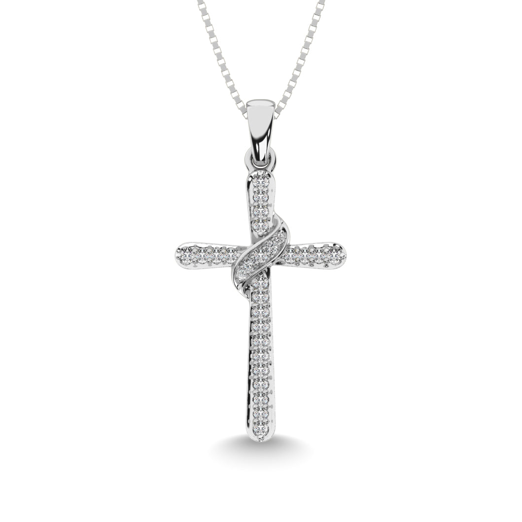10K White Gold 1/20 Ct.Tw. Diamond Cross Pendant