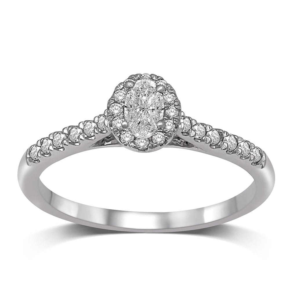 14K White Gold 1/2 Ct.Tw. Diamond Halo Engagement Ring