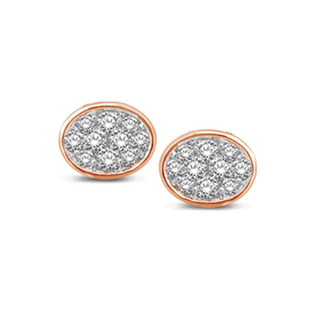14K Rose Gold 1/5 Ct.tw Diamond Oval Shape Flower Stud Earrings