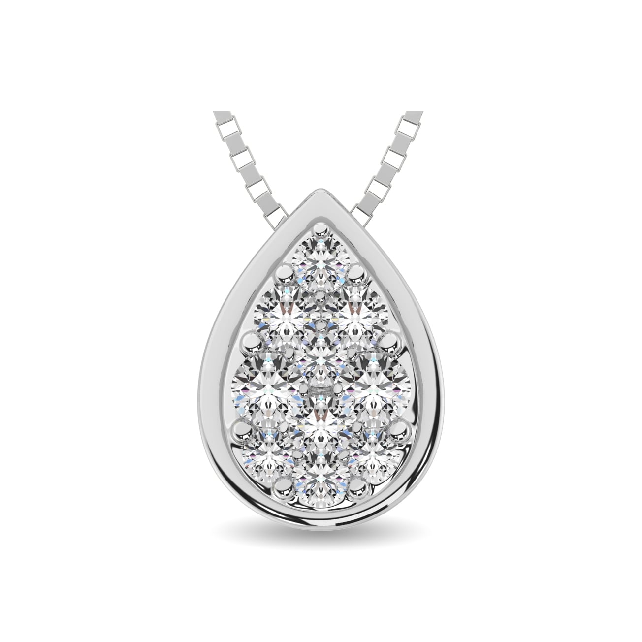 14K White Gold 1/6 Ct.tw Diamond Pear Shape Flower Pendant