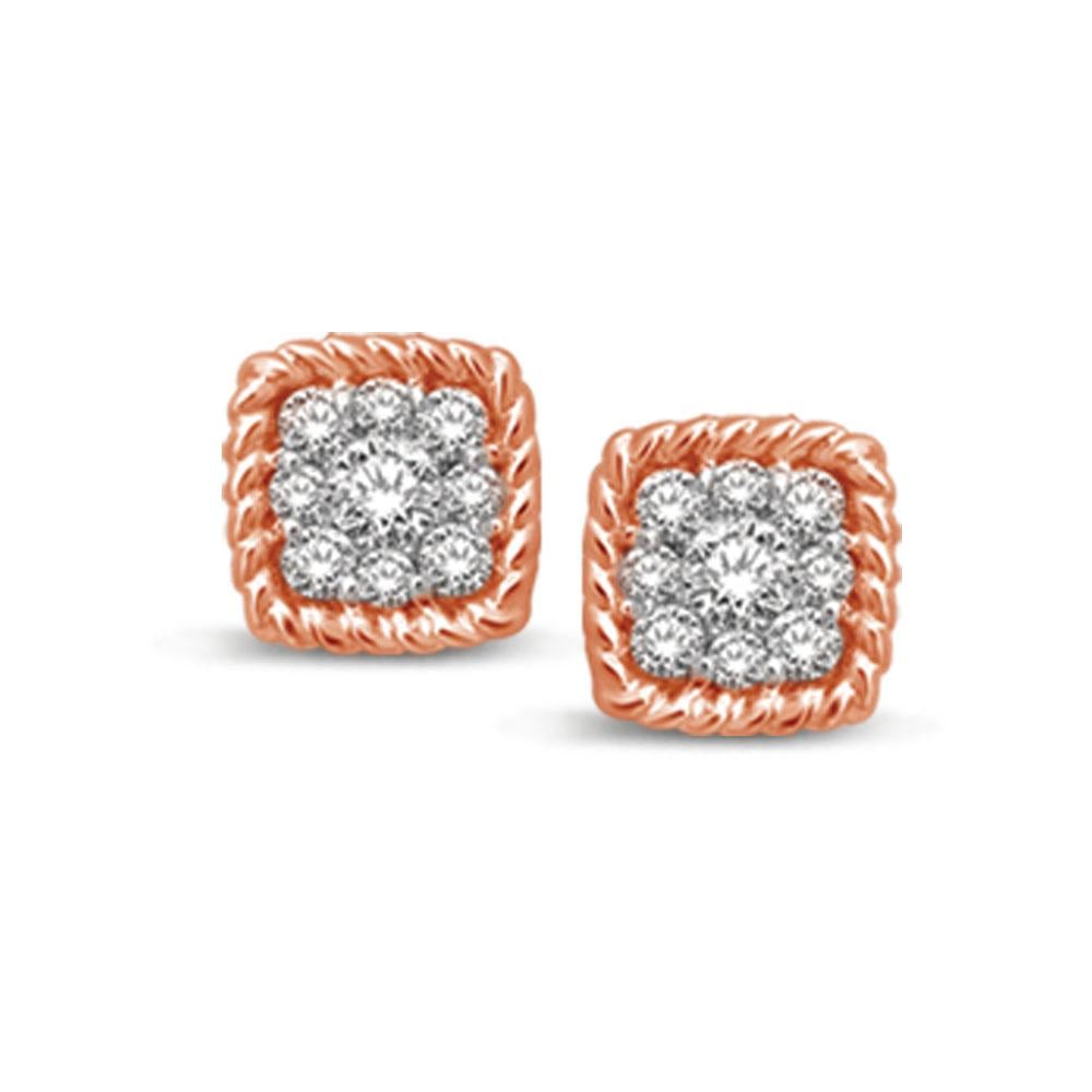 14K Rose Gold 1/5 Ct.tw Diamond Square Flower Stud Earrings