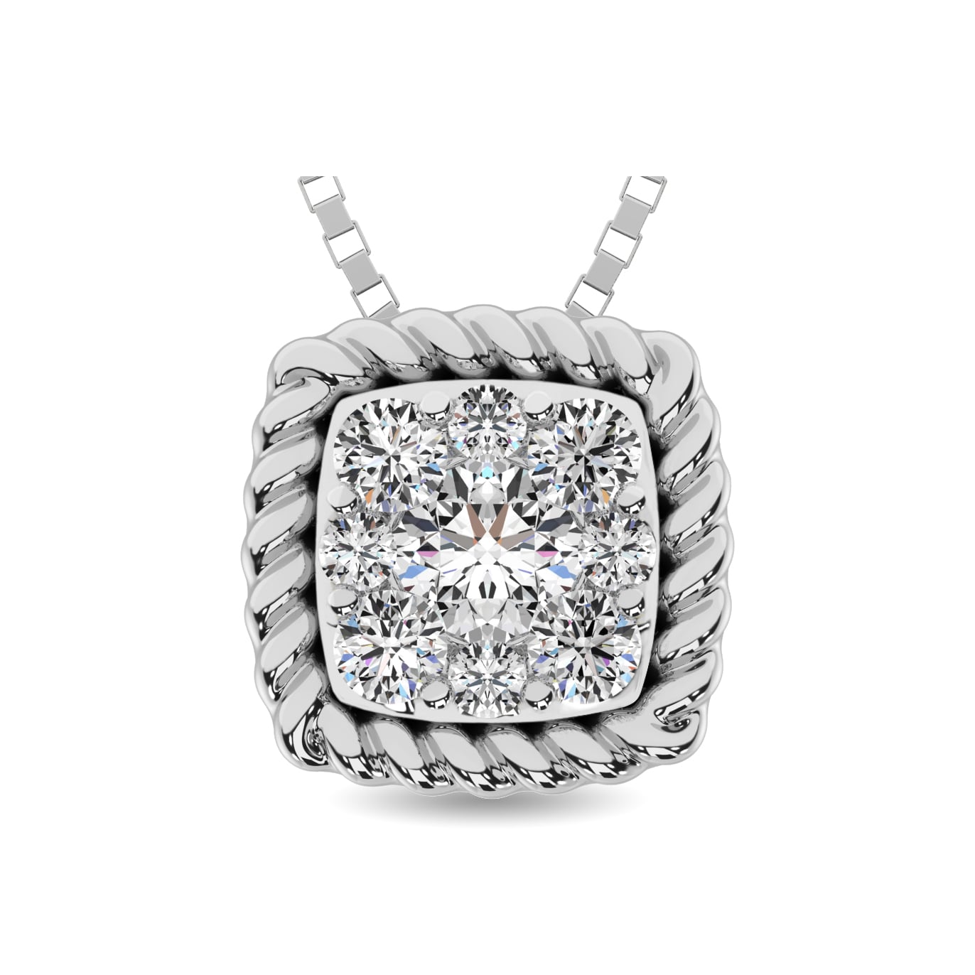 14K White Gold 1/6 Ct.tw Diamond Square Flower Pendant