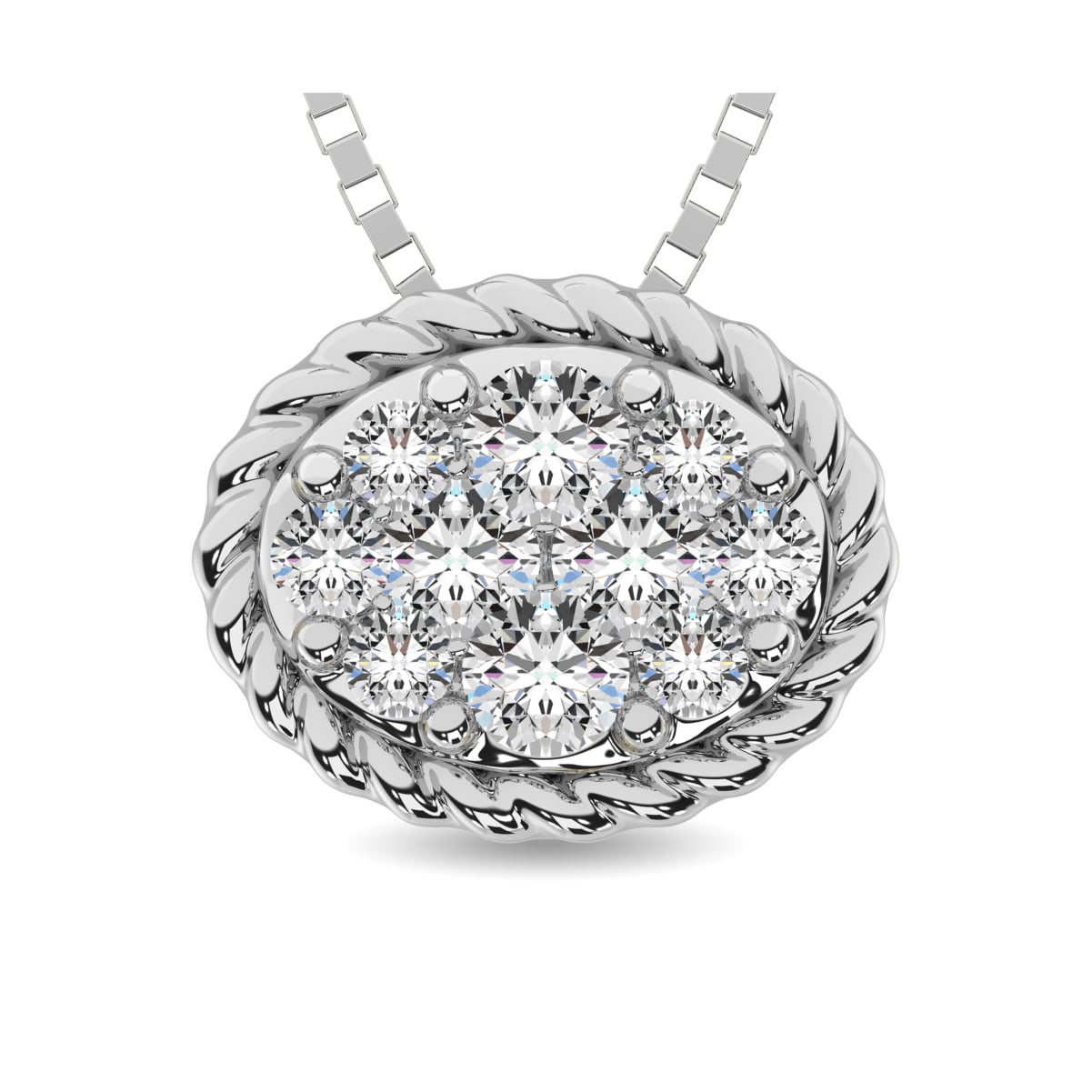 14K White Gold 1/6 Ct.tw Diamond Oval Flower Pendant