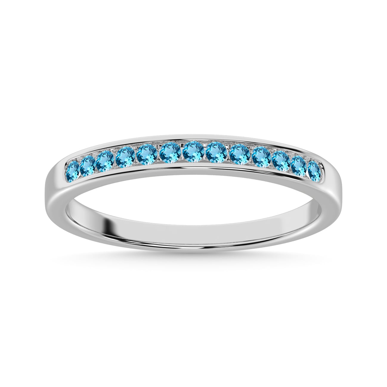 Aquamarine 1/4 Ct.Tw. Ladies Machine Band in 14K White Gold