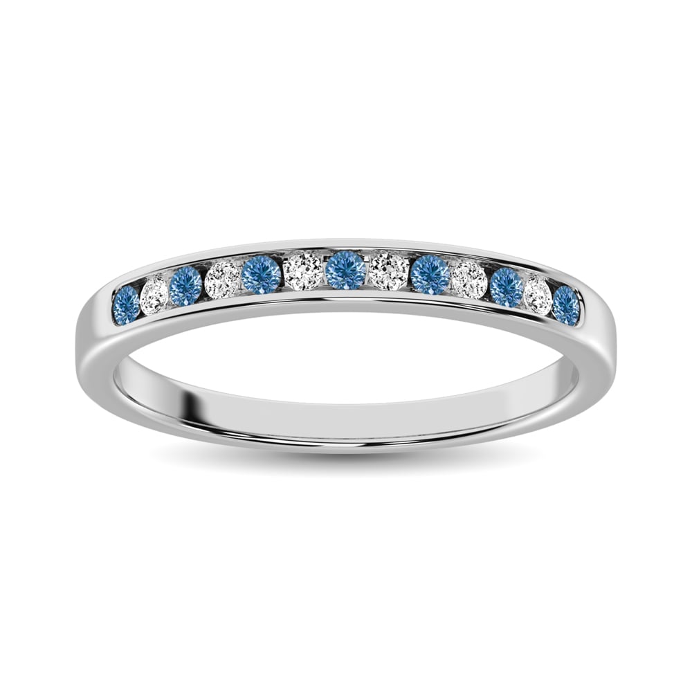 White and Blue Diamond 1/6 Ct.Tw. Ladies Band in 14K White Gold