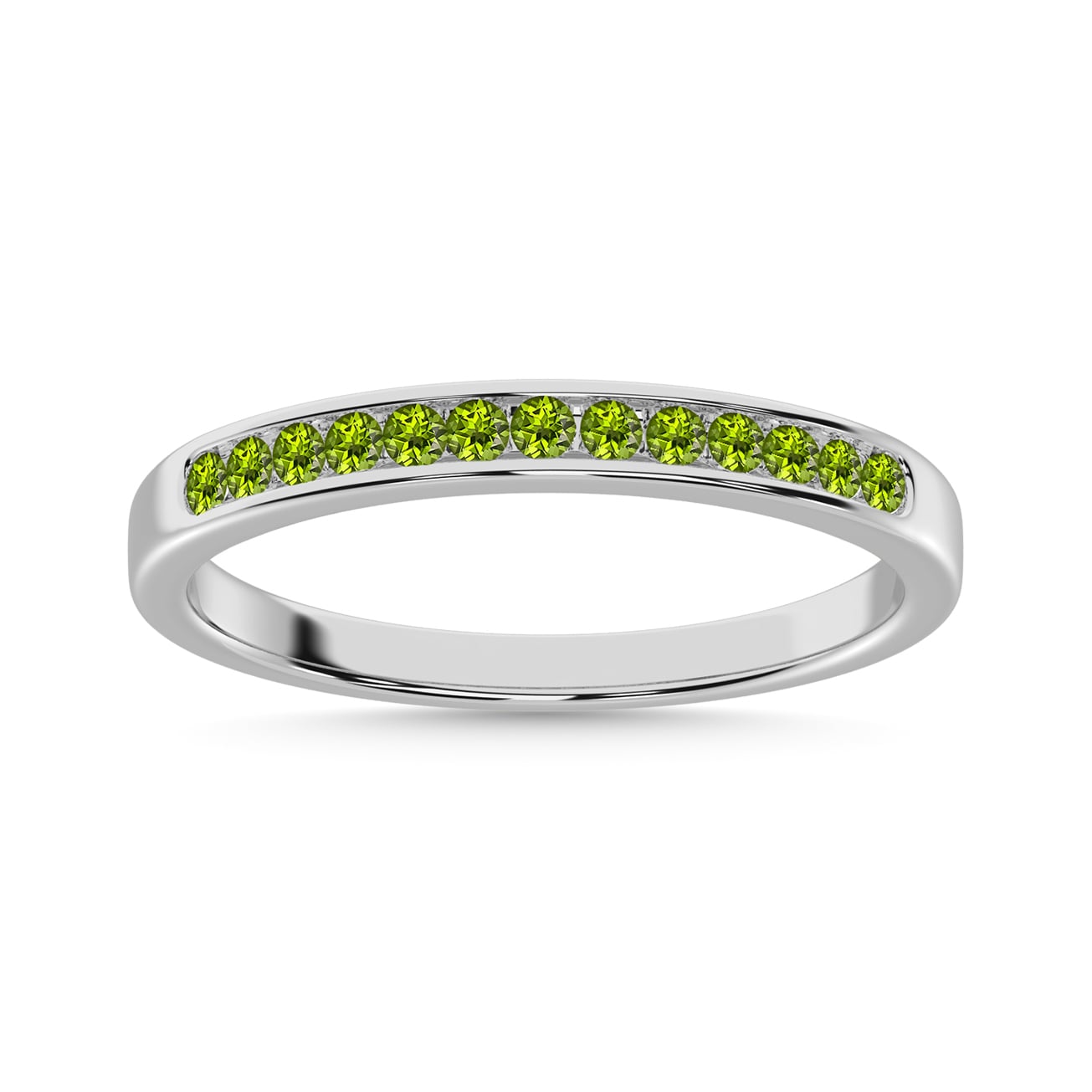 Peridot 1/4 Ct.Tw. Ladies Machine Band in 14K White Gold