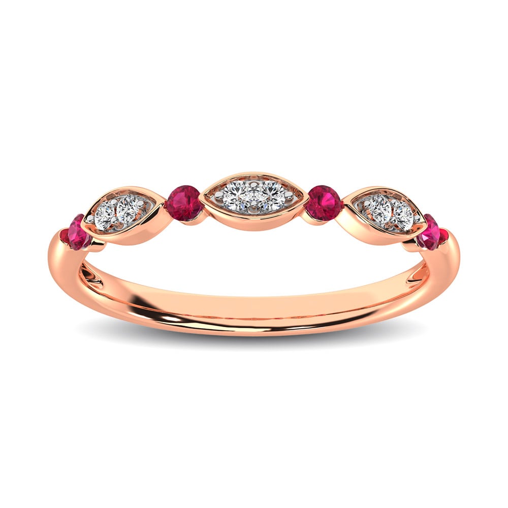 Diamond 1/5 Ct.tw and Ruby Stack Ring in 10K Rose Gold