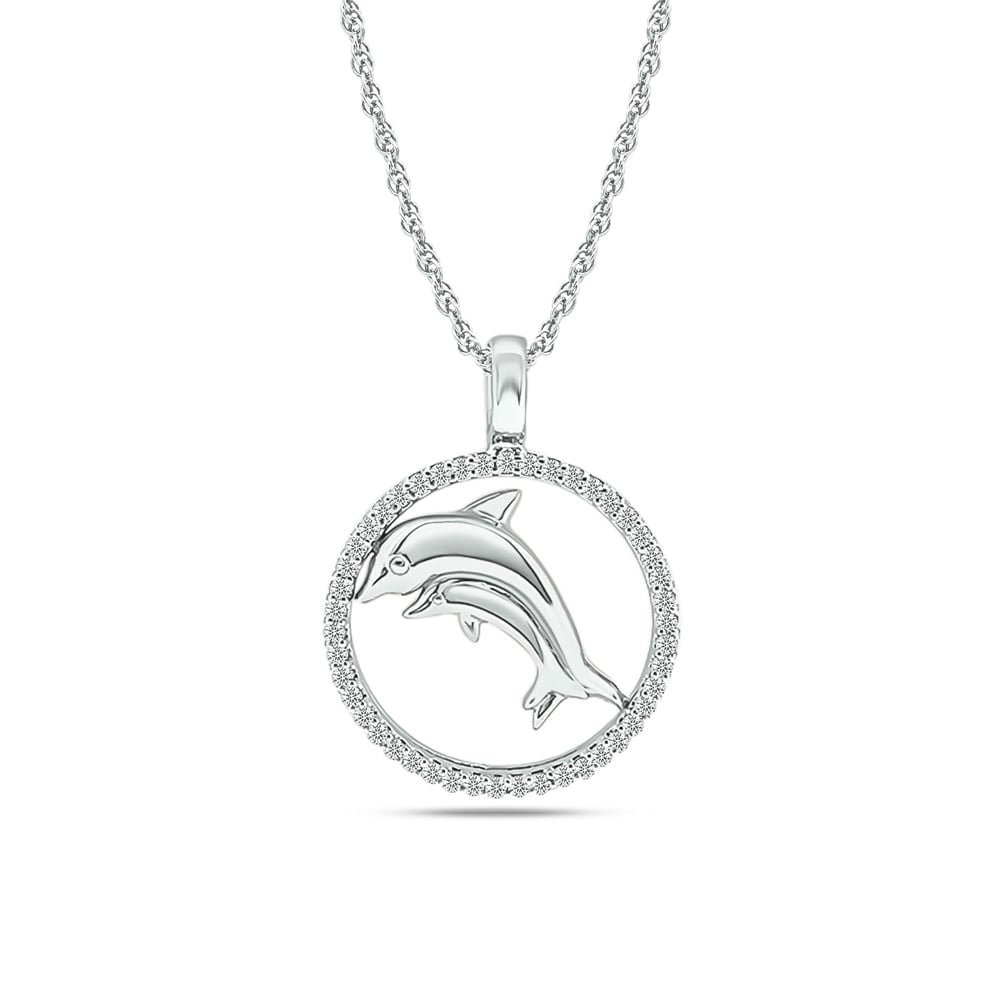 Diamond Sea Of life Dolphine Pendant 1/8 Ct.tw in Sterling Silver