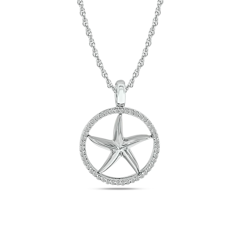 Diamond Sea Of life Star Fish Pendant 1/8 Ct.tw in Sterling Silver