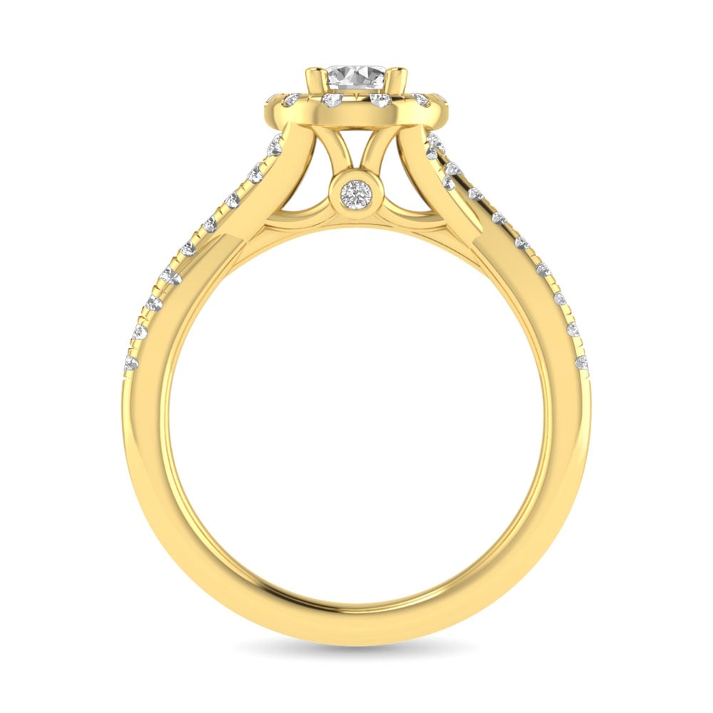 Diamond Twist Shank Single Halo Bridal Ring 1 Ct.tw Round Cut in 14K Yellow Gold