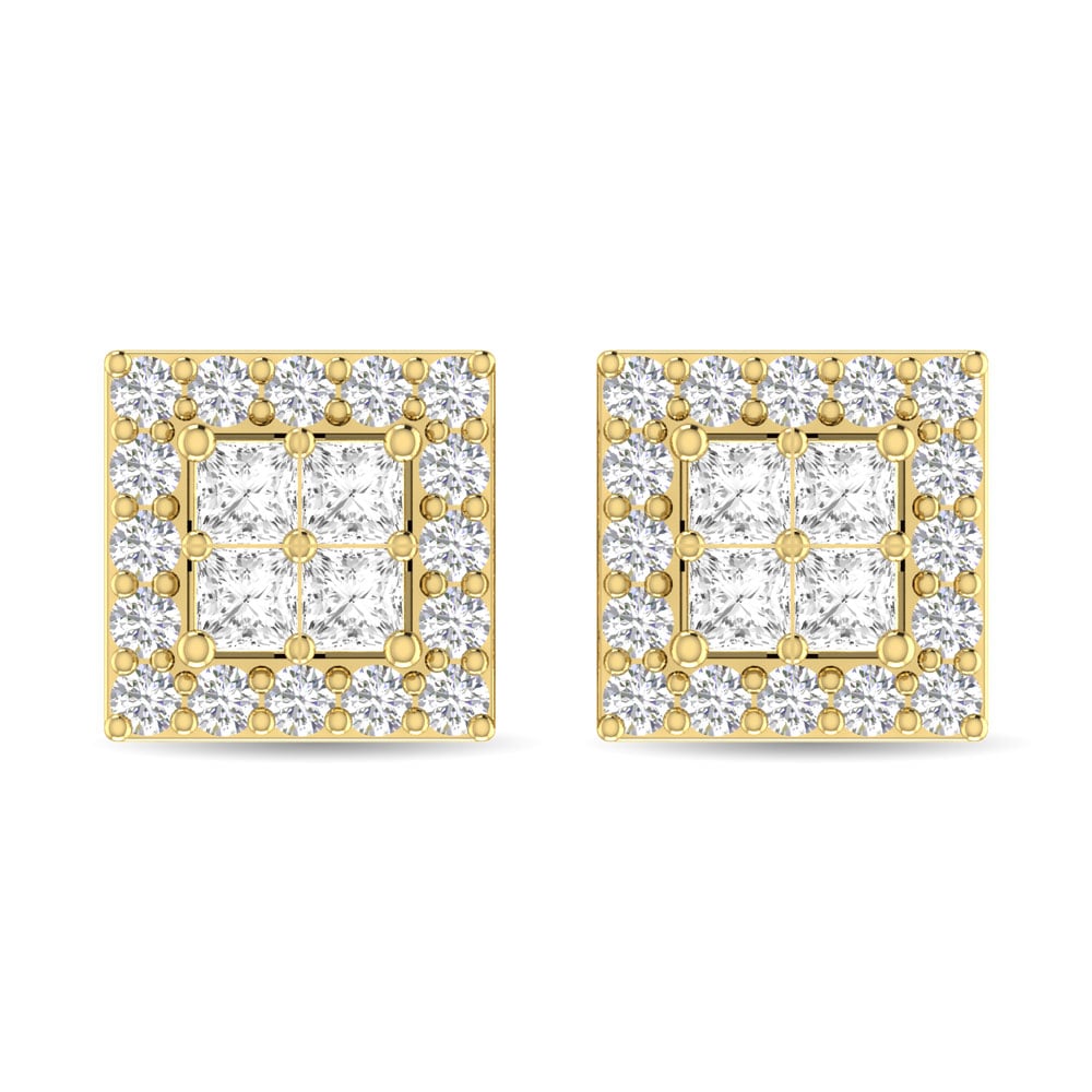 Diamond 3/4 Ct.Tw. Round and Princess Fashion Earrings in 14K Yellow Gold