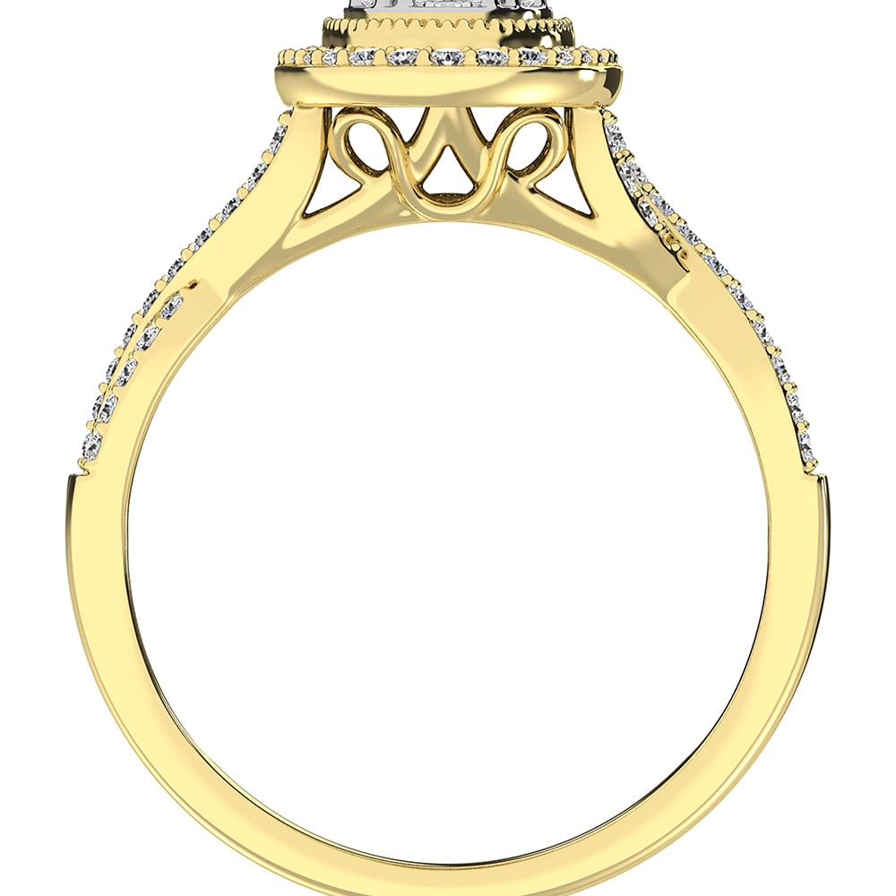 14K Yellow Gold 1/2 Ct.Tw. Diamond Round and Baguette Oval Shape Engagement Ring