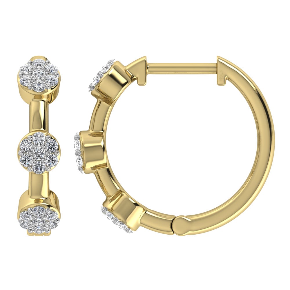 Diamond 1/5 Ct.Tw. Cluster Hoop Earrings in 10K Yellow Gold