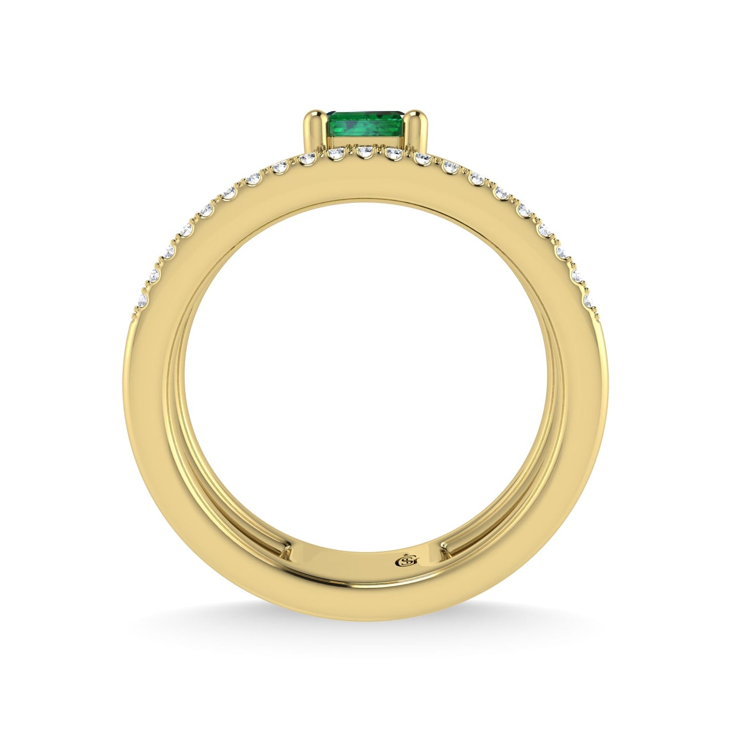 14K Yellow Gold Diamond and Emerald 1/3 Ct.Tw. Fashion Ring