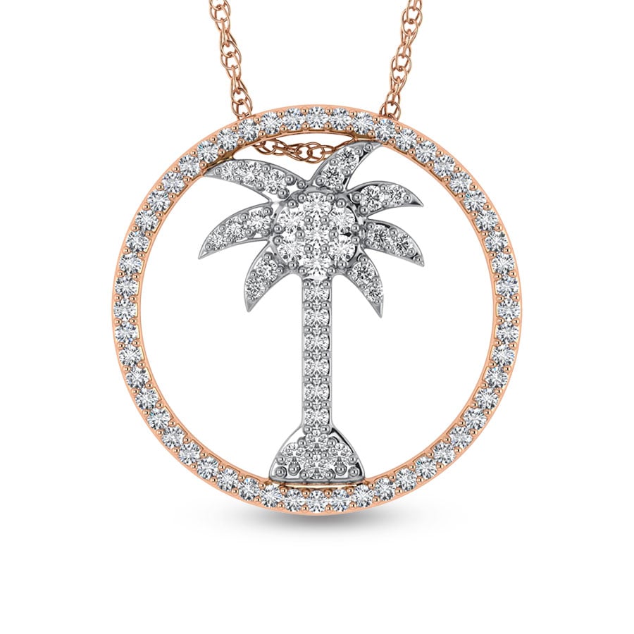 14K Two Tone Diamond 1/2 Ct.Tw. Palm Tree Pendant