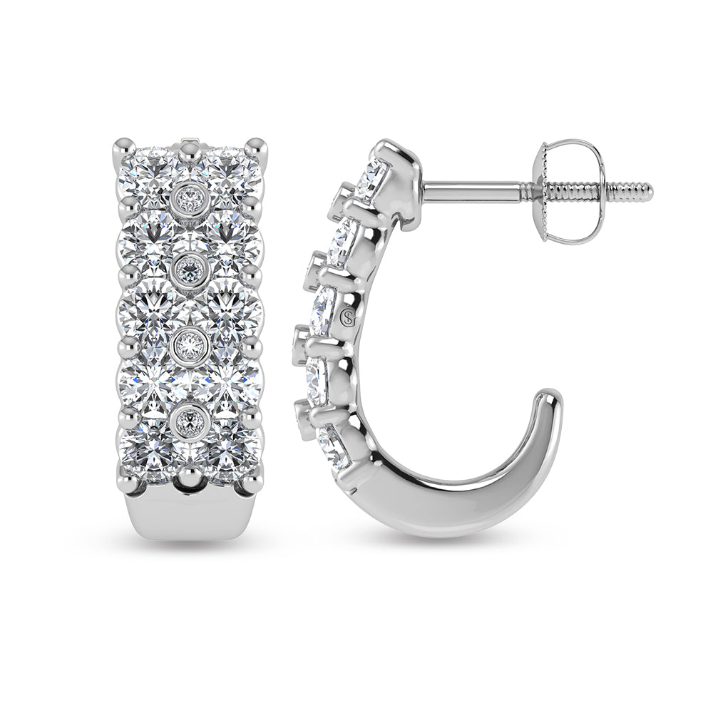 14K White Gold Diamond 2 Ct.Tw. Hoop Earrings