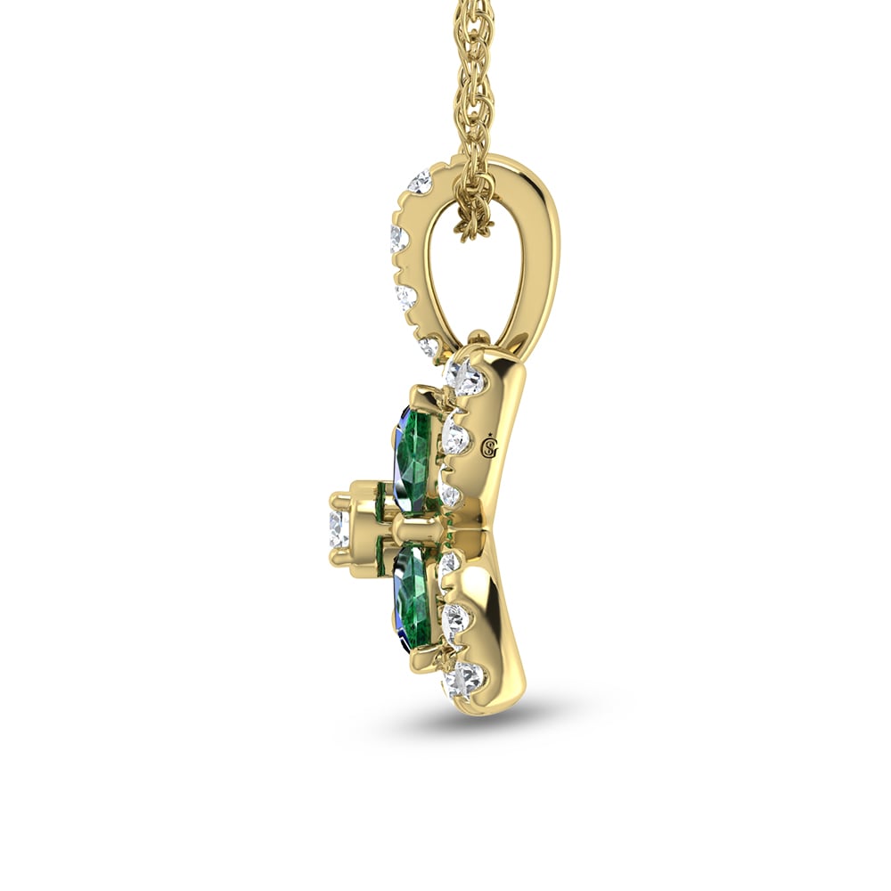 14K Yellow Gold Diamond 7/8 Ct.Tw. & Emerald Fashion Necklace