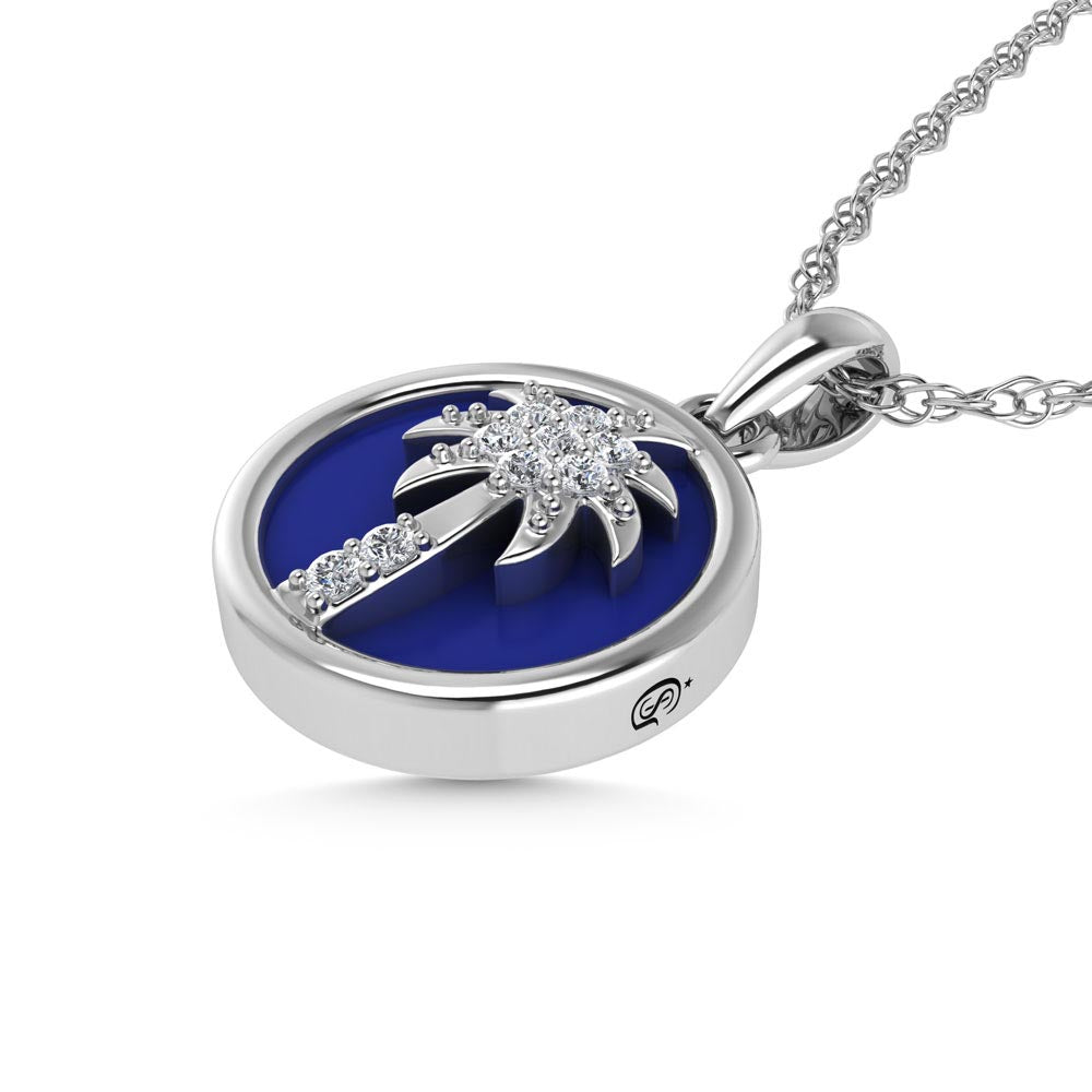 14K White Gold Diamond 7/8 Ct.Tw. Mother of Pearl Palm Tree Pendant