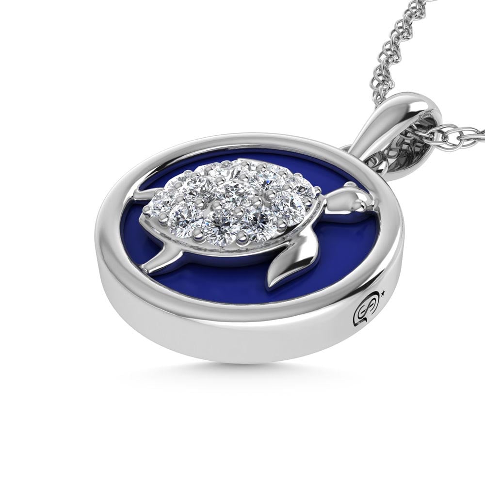 14K White Gold Diamond 7/8 Ct.Tw. Mother of Pearl Tortoise Pendant