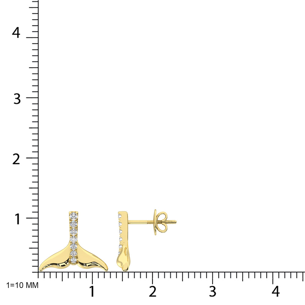 14K Yellow Gold Diamond 1/10 Ct.Tw. Sea Of Life Fish Tale Earrings