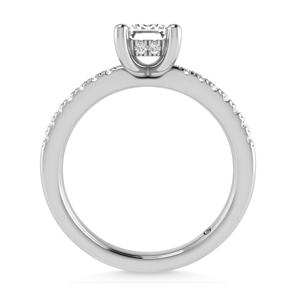 14K White Gold Lab Grown Diamond 1 1/5 Ct.Tw. IGI Certified Emerald Shape Hidden Halo Engagement Ring