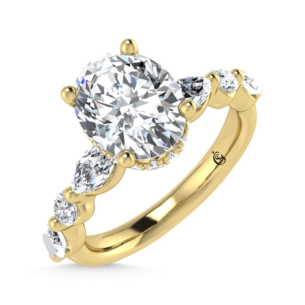 14K Yellow Gold Lab Grown Diamond 2 5/8 Ct.Tw. IGI Certified Marquise and Round Shape Halo Engagement Ring (Center Oval)