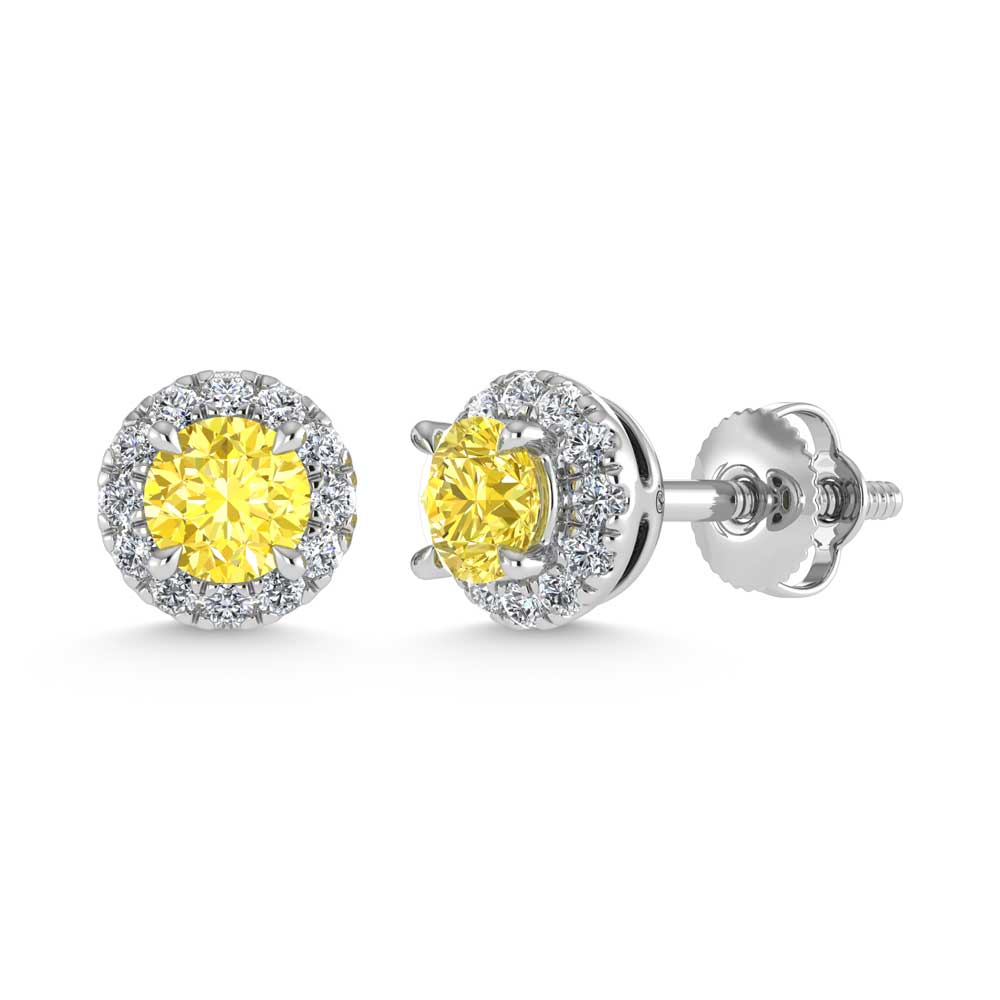 14K White Gold 1 1/3 Ct.Tw. White and Yellow Lab Grown Diamond Stud Earrings