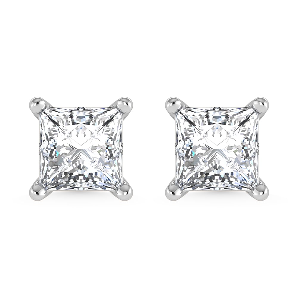 14K White Gold Lab Grown Diamond 1/2 Ct.Tw. CVD VS1+ G+ Princess Stud Earrings (Available in 0.50ctw to 4ctw)