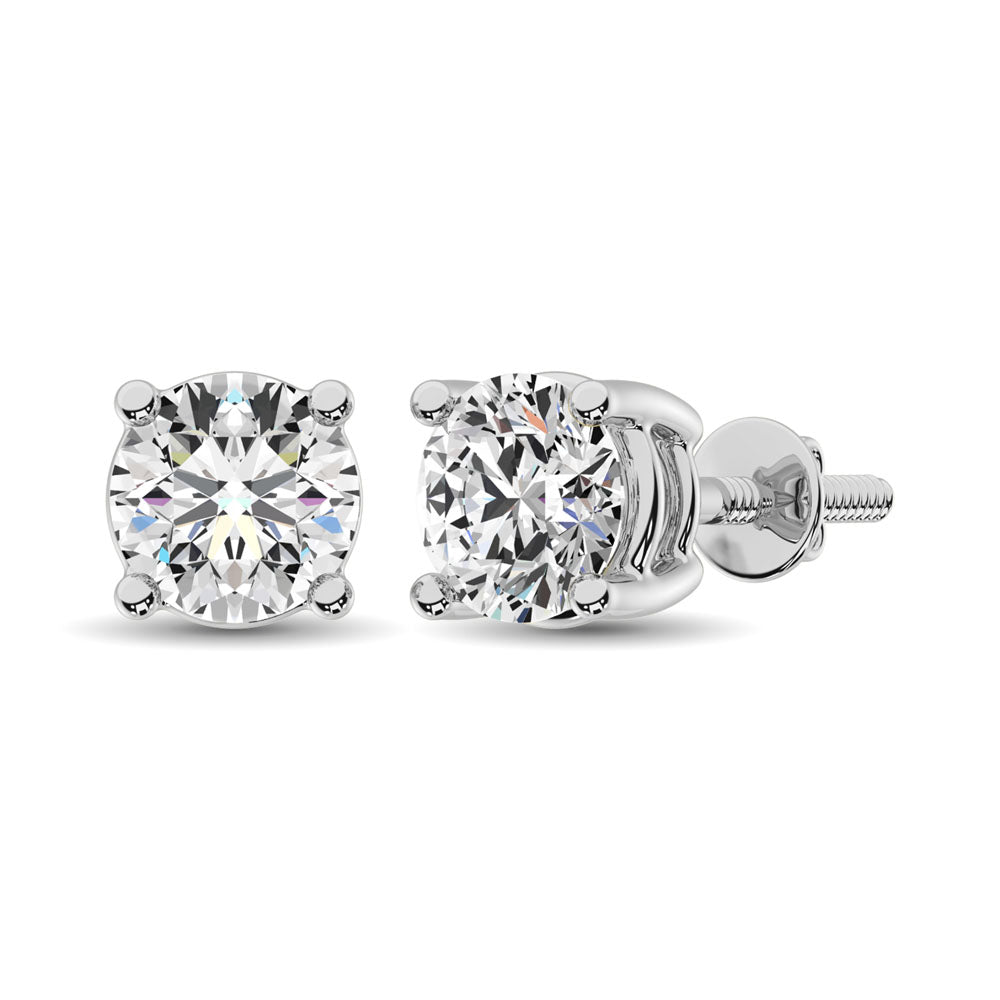 14K White Gold Lab Grown Diamond 1/2 Ct.Tw. Non certified HPHT VS1+ G+ Solitaire Studs (Available in 0.50ctw to 4ctw)