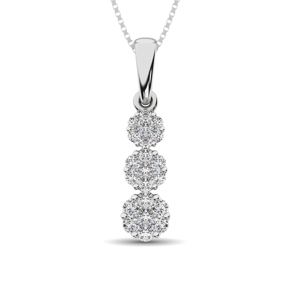 14K White Gold 1/2 Ct.Tw. Diamond Flower Pendant