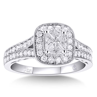 Lovecuts 14K White Gold 1 Ct.Tw. Diamond Bridal Invisible Ring