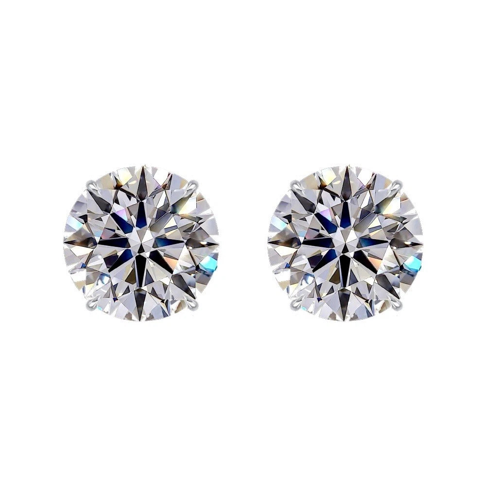 4.00 Ct Round Cut Certified VS1/EF Lab Grown Diamond Studs 14K Solid White Gold Screw Backs
