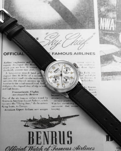 BENRUS Sky-Chief Cirrus White 36mm ETA 2894 COSC Swiss Chronograph Swiss Made Watch