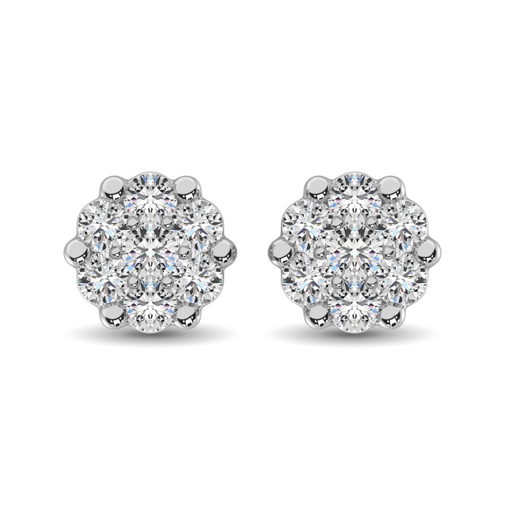 Sterling Silver 1/10 Ct.Tw. Diamond Flower Studs Earrings