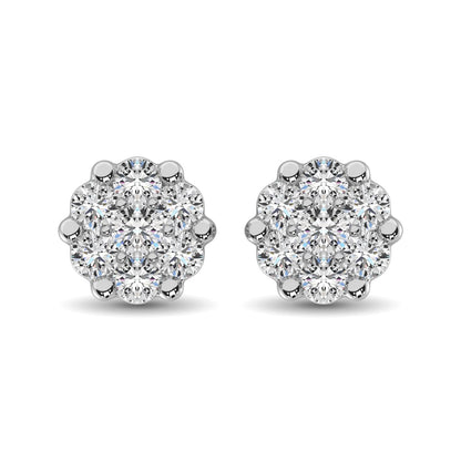 Sterling Silver 1/10 Ct.Tw. Diamond Flower Studs Earrings