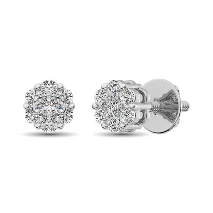 10K White Gold 1/5 Ct.Tw. Diamond Flower Studs Earrings