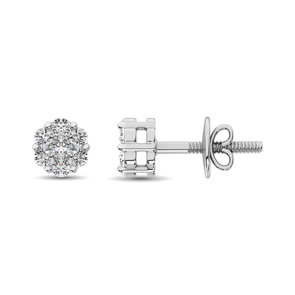 14K White Gold 1/4 Ct.Tw. Diamond Flower Studs Earrings