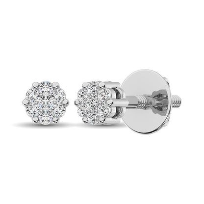14K White Gold 1/3 Ct.Tw. Diamond Flower Studs Earrings