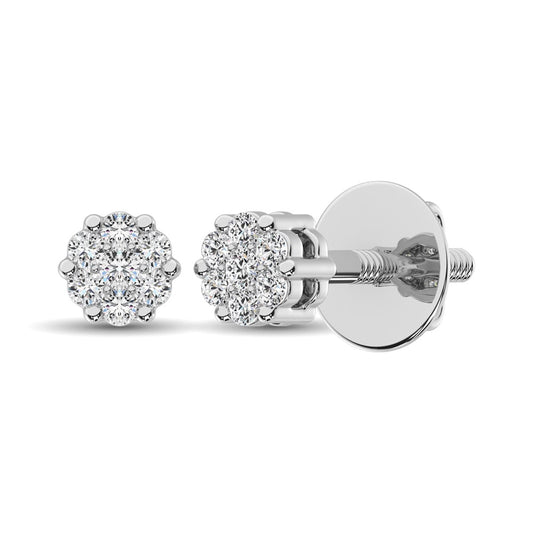 14K White Gold 1/3 Ct.Tw. Diamond Flower Studs Earrings