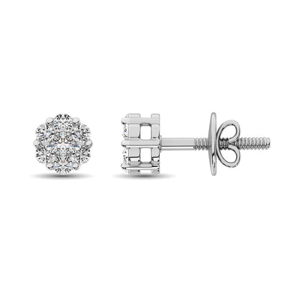 14K White Gold 1/3 Ct.Tw. Diamond Flower Studs Earrings