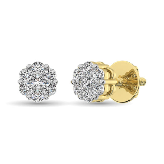 14K Yellow Gold 7/8 Ct.Tw. Diamond Flower Studs Earrings