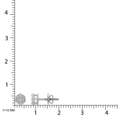 14K White Gold 3/4 Ct.Tw. Diamond Flower Studs Earrings