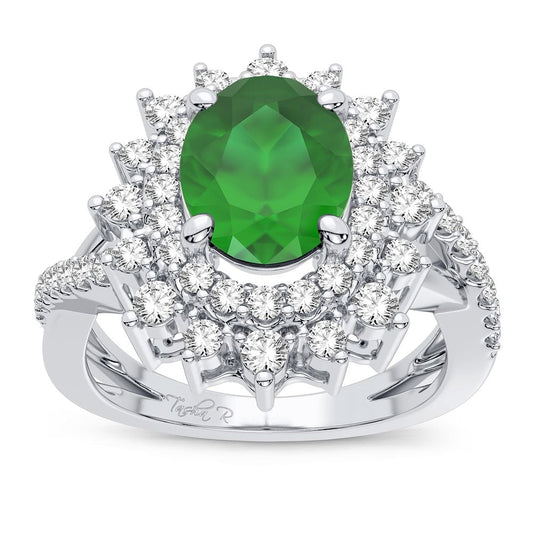 14K 0.70CT Diamond Emerald Ring