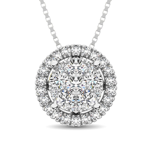 14K White Gold 1/3 Ct.Tw. Diamond Flower Pendant