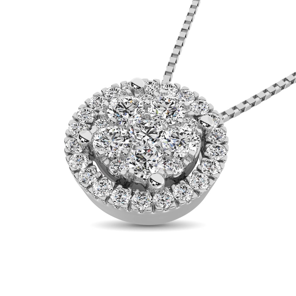 14K White Gold 1/2 Ct.Tw. Diamond Flower Pendant