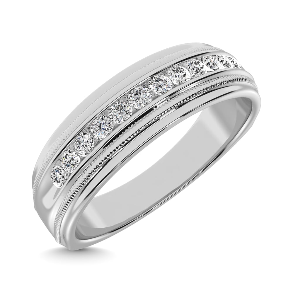 14K White Gold 1/4 Ct.Tw. Diamond Men?s Machine Band