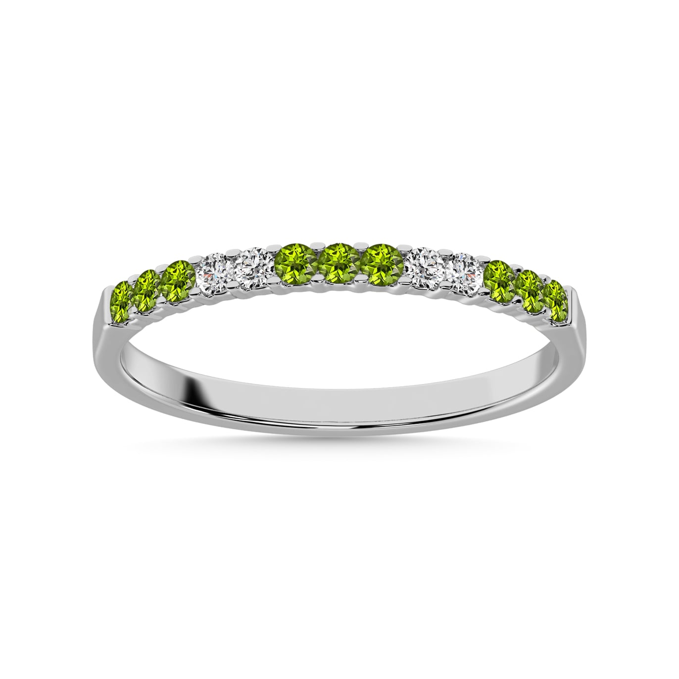 14K White Gold 1/5 Ct.Tw. Alternate Diamond And Peridot Machine Band