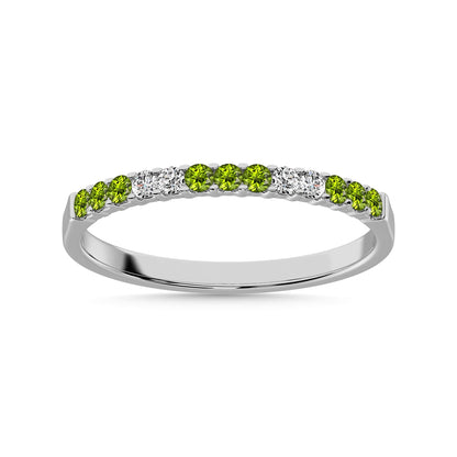 14K White Gold 1/5 Ct.Tw. Alternate Diamond And Peridot Machine Band