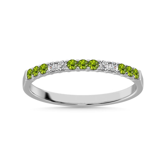 14K White Gold 1/5 Ct.Tw. Alternate Diamond And Peridot Machine Band